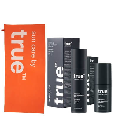 True Eye Serum For Men + Hydrating Day Cream SPF 15 For Men + Ręcznik plażowy ZESTAW Serum pod oczy dla mężczyzn 20 ml + Nawilżający krem na dzień dla mężczyzn 50 ml + Ręcznik 1 szt