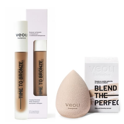 Veoli Botanica Blend the Bronze ZESTAW Gąbeczka do makijażu 1 szt + Bronzer w kremie z witaminą E i roślinnym kolagenem 10 ml