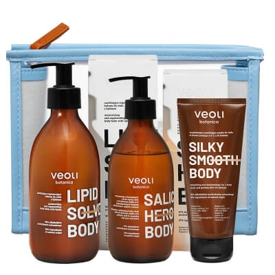 Veoli Botanica Smooth Body Set ZESTAW Żel do mycia ciała 280 ml + Balsam do ciała 280 ml + Maska do ciała w formie peelingu 2w1 180 ml + Kosmetyczka 1 szt