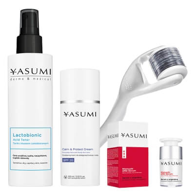 Yasumi Pielęgnacja Nawilżająco-Odmładzająca ZESTAW Roller 0,50 mm + Tonik z kwasem laktobionowym 200 ml + Serum z argireliną 15 ml + Krem SPF 30 100 ml