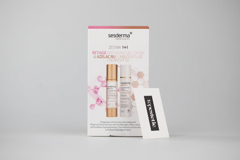 Sesderma Azelac RU Luminous Fluid Cream + Reti Age Anti-Aging Gel Cream ZESTAW Emulsja rozświetlająca SPF 50 50 ml + Krem-żel przeciwstarzeniowy 50 ml Kartonik
