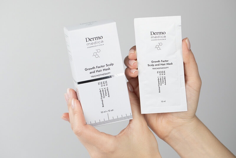 Dermomedica Growth Factor Scalp and Hair Mask Maska dla skóry głowy z problemem podrażnień, suchości, świądu i wypadania włosów 10 x 10 ml
