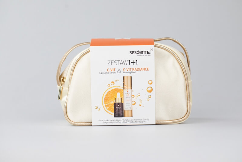 Sesderma C - Vit Set ZESTAW Serum liposomowe 30 ml + Krem rozświetlający 50 ml + Kosmetyczka Złota 1 szt