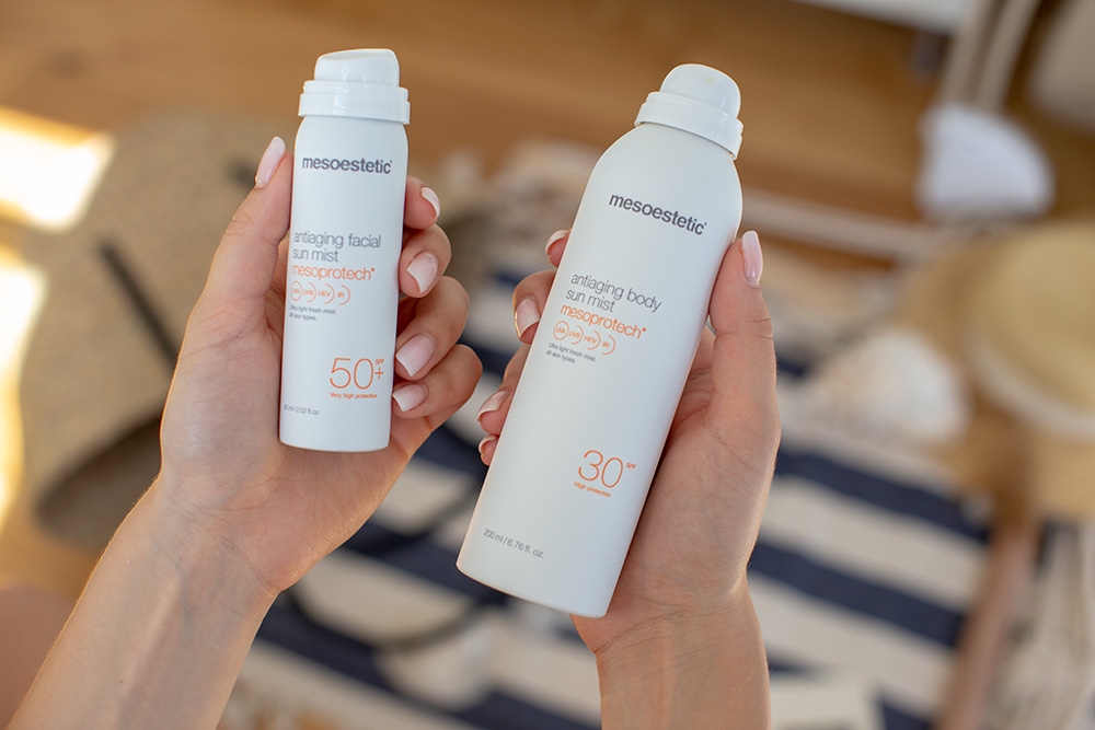 Mesoestetic Mesoprotech Antiaging Facial Sun Mist SPF 50+ Mgiełka do twarzy 60 mlMesoestetic Mesoprotech Antiaging Body Sun Mist SPF 30 Mgiełka do ciała 200 ml