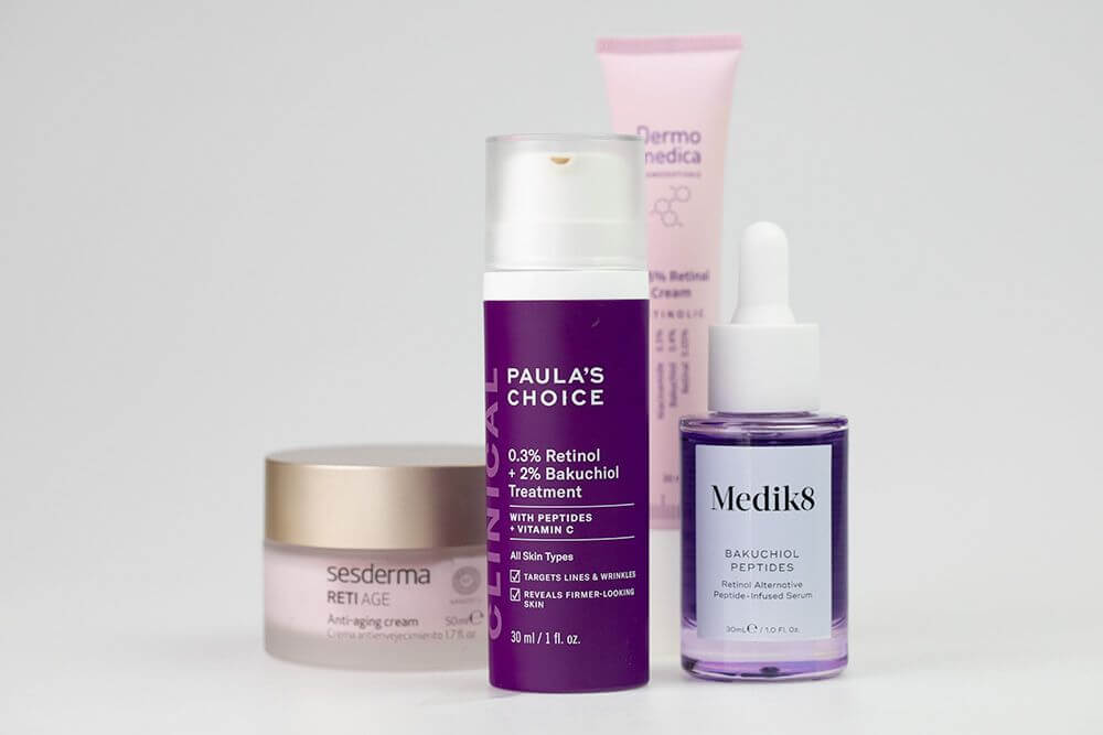 Paulas Choice 0.3% Retinol + 2% Bakuchiol Treatment Krem z retinolem o potrójnym działaniu przeciwzmarszczkowym 30 mlMedik8 Bakuchiol Peptides Serum peptydowe 30 mlSesderma Reti Age Cream Anti Aging Krem przeciwzmarszczkowy 50 mlDermomedica 0.05% Retinal Cream Krem z retinalem w postaci aktywnej, bakuchiolem i niacynamidem 30 ml