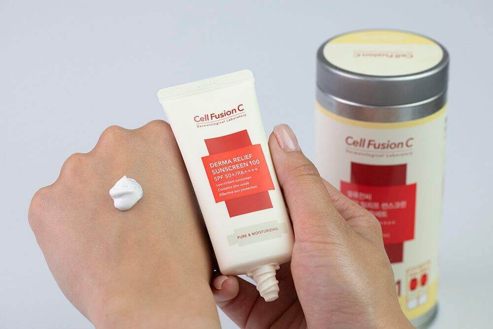 Cell Fusion C Derma Relief Sunscreen 100 SPF 50+/PA ++++ Krem nawilżający z wysoką ochroną przeciwsłoneczną dla całej rodziny 2 x 35 ml