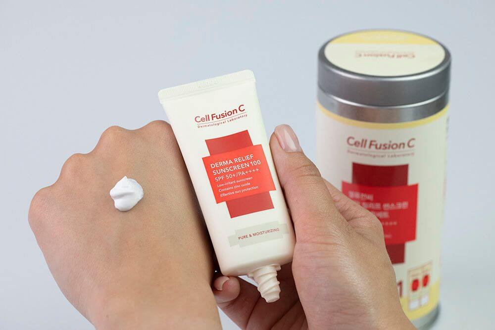 Cell Fusion C Derma Relief Sunscreen 100 SPF 50+/PA ++++ ZESTAW Krem nawilżający z wysoką ochroną przeciwsłoneczną dla całej rodziny 2 x 35 ml