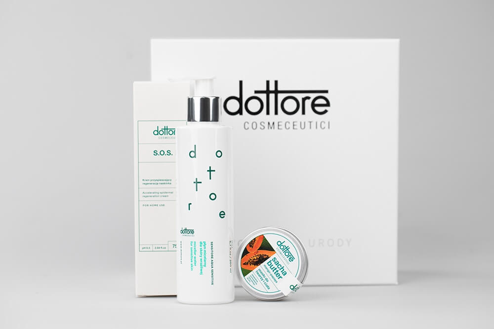 Dottore Regeneracja - Wersja Prezentowa ZESTAW Masło do twarzy i ciała 50 ml + Płyn micelarny dla skóry wrażliwej 200 ml + Krem przyspieszający regenerację naskórka 75 ml