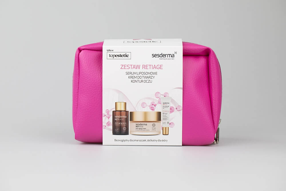 Sesderma Reti Age Pink Set ZESTAW Krem przeciwzmarszczkowy 50 ml + Serum przeciwzmarszczkowe 30 ml + Żel kontur oczu 15 ml + Kosmetyczka 1 szt