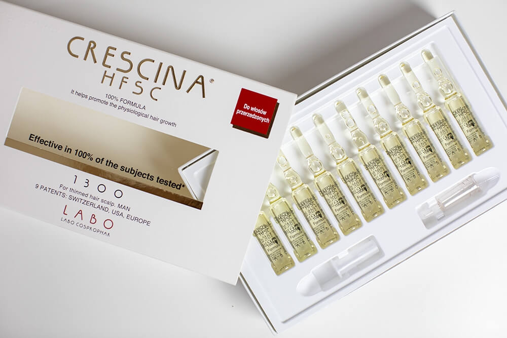 Crescina HFSC 100% Complete Treatment 1300 For Men Pełna kuracja dla mężczyzn zalecana w leczeniu rzednących i wypadających włosów 10+10 amp.