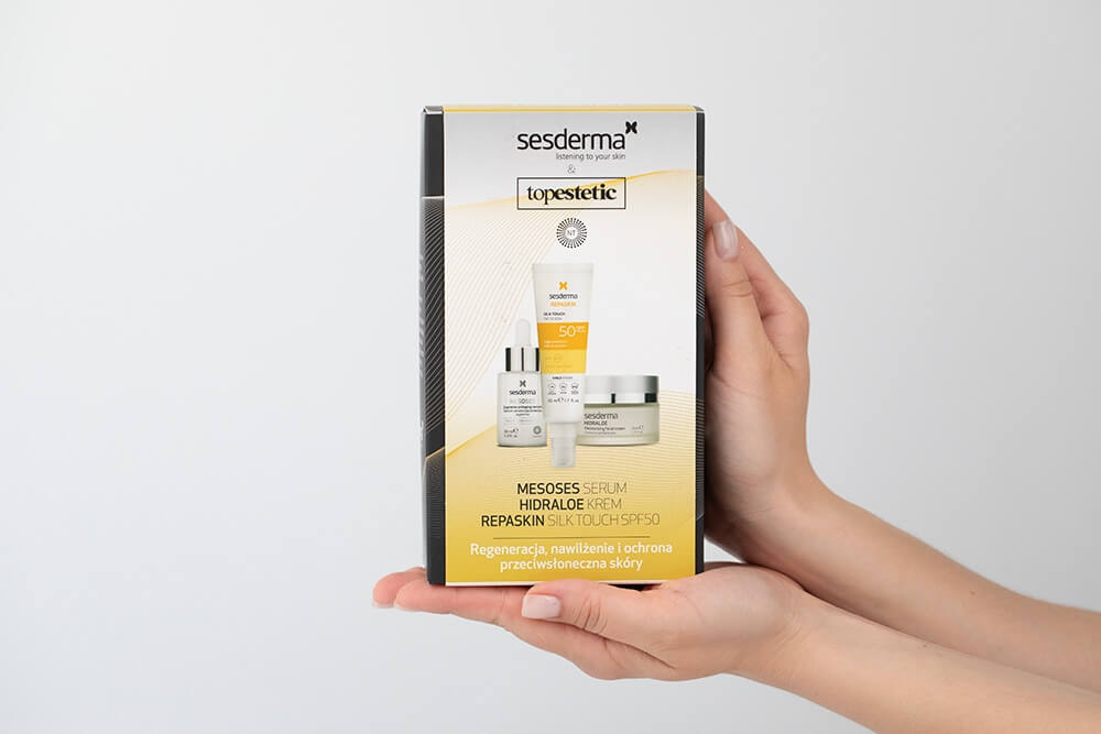Sesderma Mesoses Serum + Hidraloe Creme + Repaskin Silk Touch ZESTAW Pielęgnacja Odżywczo - Nawilżająca - Serum 30 ml + Krem nawilżający 50 ml + Emulsja SPF 50+, 50 ml