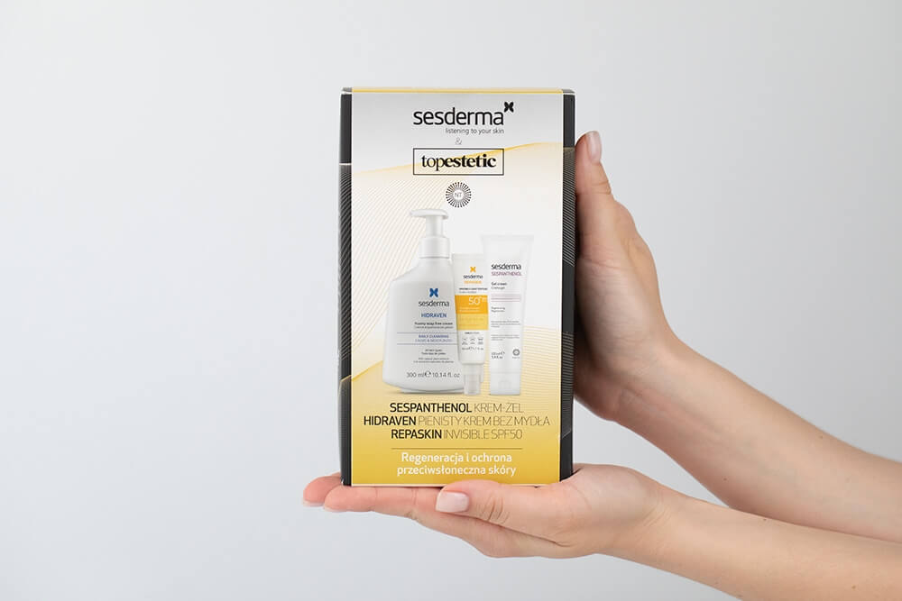 Sesderma Sespanthenol + Hidraven + Repaskin Fluido Invisible ZESTAW Pielęgnacja Pozabiegowa - Regeneracyjna - Krem - Żel regeneracyjny 100 ml + Krem do mycia twarzy 300 ml + Emulsja Spf 50+ , 50 ml