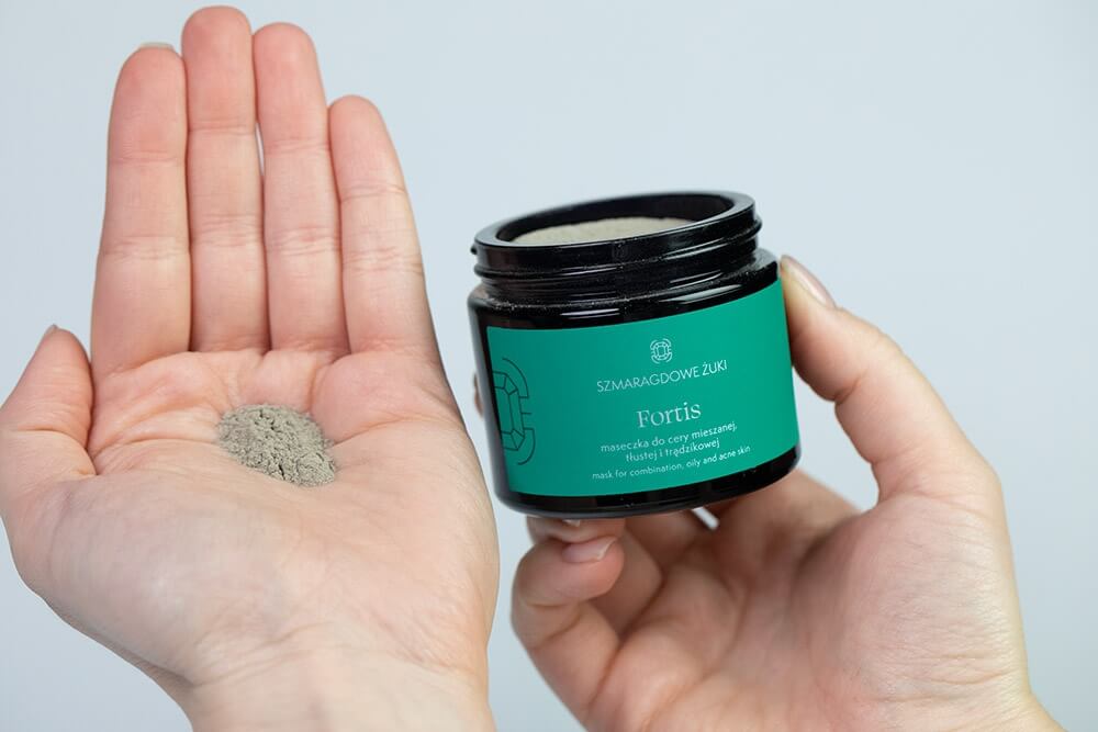 Szmaragdowe Żuki Fortis + Plantago ZESTAW Maseczka dla cery mieszanej, tłustej i trądzikowej 75 g + Normalizujący eliksir olejowy 10 ml