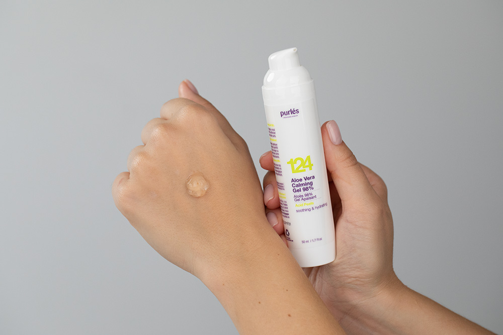 Purles Protect and Calming Set ZESTAW Puder myjący 100 ml + Baza 30 ml + Żel aloesowy 50 ml + Opaska kosmetyczna z gumką 1 szt