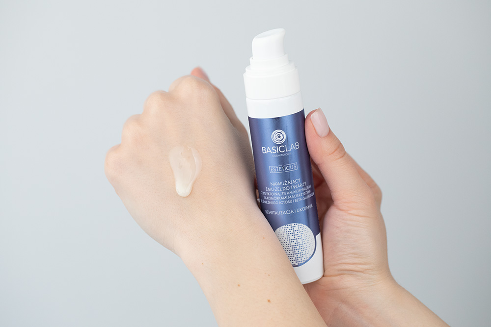 BasicLab Rewitalizacja I Ukojenie Nawilżający EMU - ŻEL do twarzy z 6% ektoiną i komórkami macierzystymi lotosu 50 ml