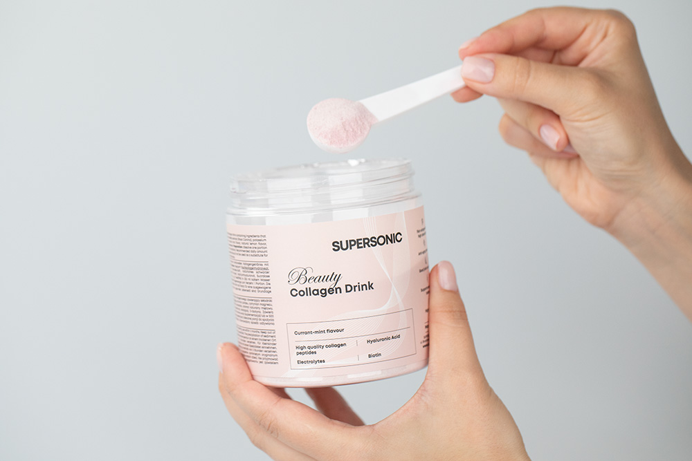 Supersonic Collagen Beauty Drink Dwupak ZESTAW Kolagen - Porzeczka, mięta 185 g + Kolagen - Mango 185 g