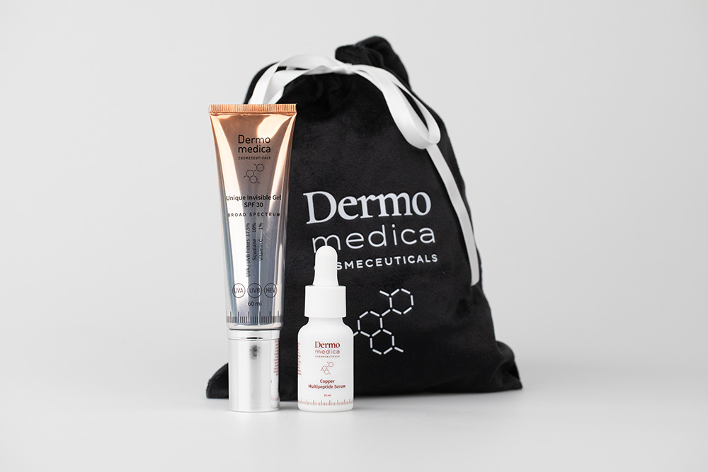 Dermomedica Unique Invisible Gel SPF 30 + Copper Multipeptide Serum ZESTAW Unikatowe, żelowe serum z filtrami organicznymi 60 ml + Serum z tripeptydem miedziowym, argireliną i beta-glukanem 15 ml