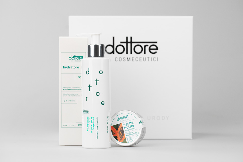 Dottore Normalizacja - Wersja Prezentowa ZESTAW Masło do twarzy i ciała 50 ml + Płyn micelarny dla skóry wrażliwej 200 ml + Intensywnie nawilżający krem z 5 % kwasem migdałowym 50