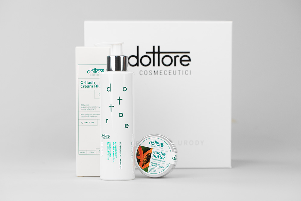 Dottore Odmładzanie - Wersja Prezentowa ZESTAW Masło do twarzy i ciała 50 ml + Płyn micelarny dla skóry wrażliwej 200 ml + Odżywczo-przeciwzmarszczkowy krem z witaminą C 50 ml