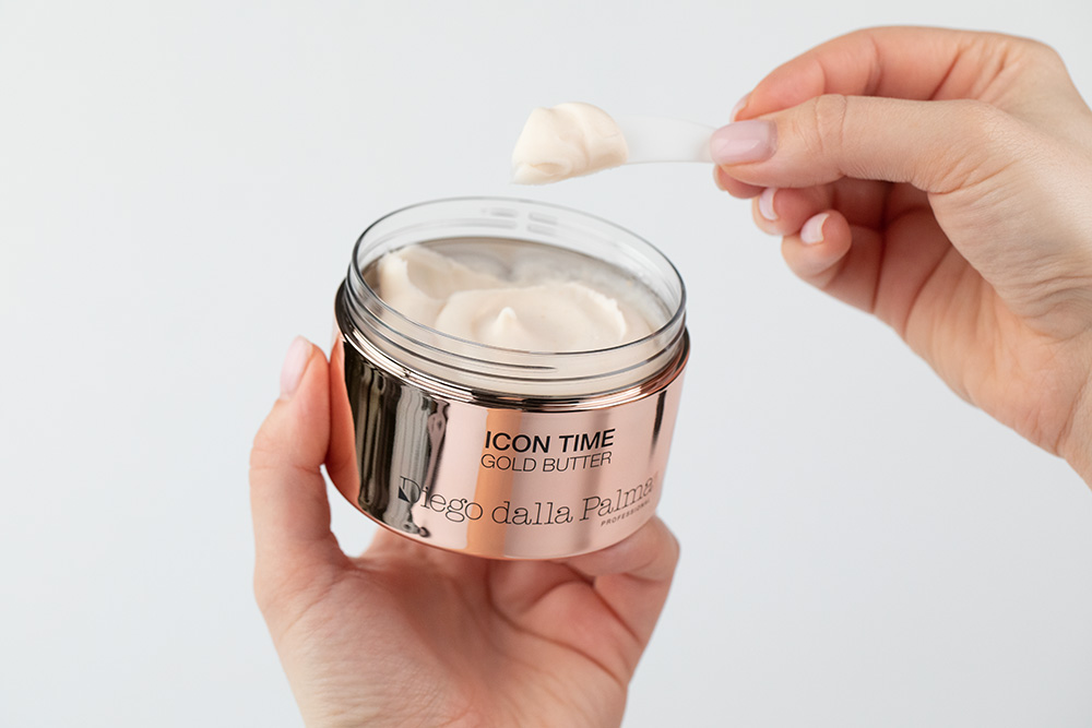 Diego dalla Palma Icon Time Set - Pielęgnacja Ujędrniająca ZESTAW Ujędrniający i przeciwzmarszczkowy krem do twarzy z płatkami złota 50 ml + Ujędrniające masło-pianka do ciała 150 ml + Maska 1 szt