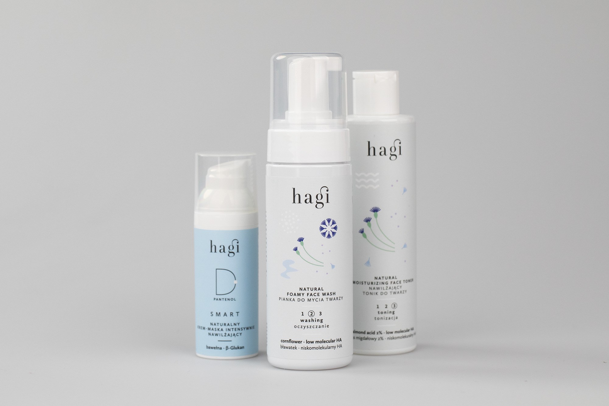 Hagi Natural Care Set ZESTAW Pianka do mycia twarzy 150 ml + Tonik nawilżająco-złuszczający 200 ml + Krem-maska na noc 50 ml