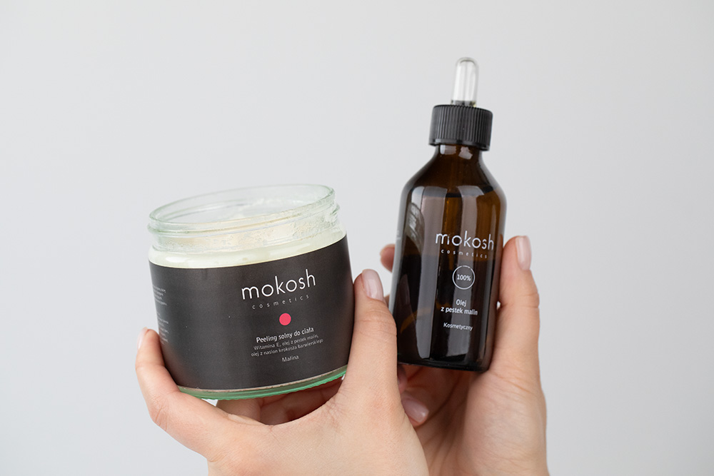 Mokosh Body Care Raspberry Set ZESTAW Peeling do ciała - Malina 250 ml + Olej z pestek malin Bio, nierafinowany, kosmetyczny 100 ml