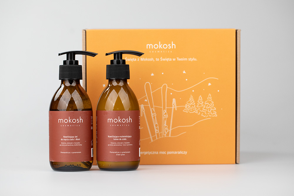 Mokosh Energetyczna Moc Pomarańczy ZESTAW Nawilżający żel do ciała i dłoni pomarańcza z cynamonem 200 ml + Nawilżająco - rozświetlający lotion do ciała 200 ml