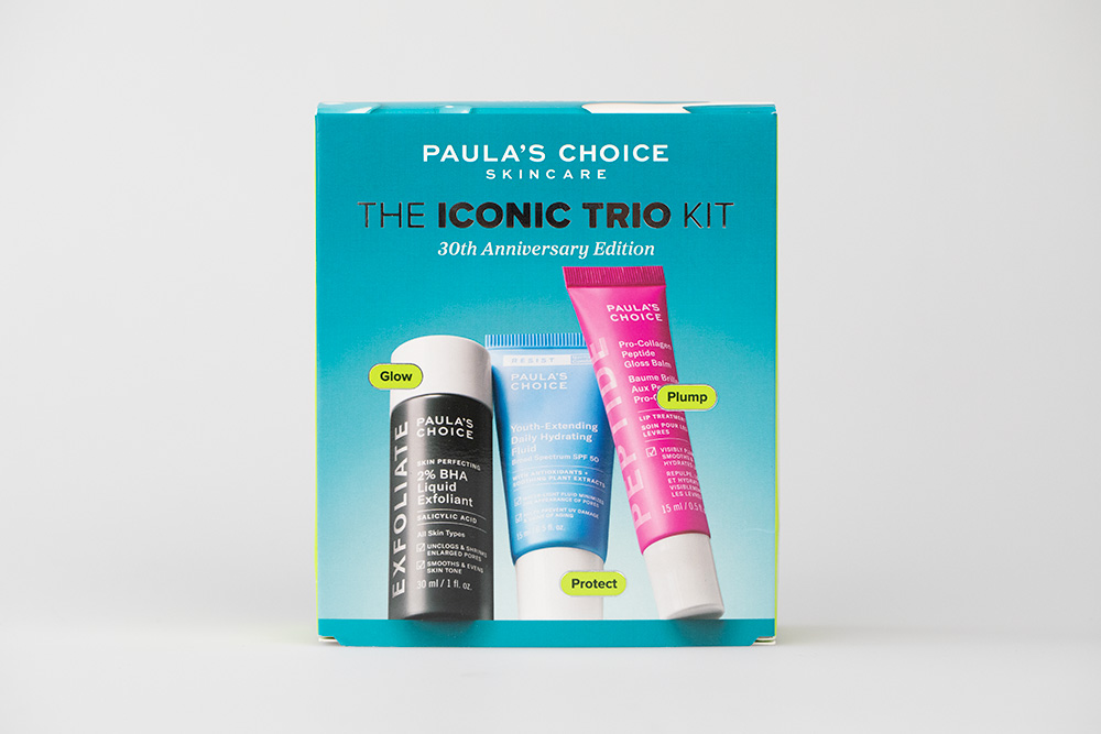 Paulas Choice The Iconic Trio Kit ZESTAW Płyn złuszczający z 2% kwasem salicylowym 30 ml + Fluid nawilżający 15 ml + Balsam do ust 15 ml