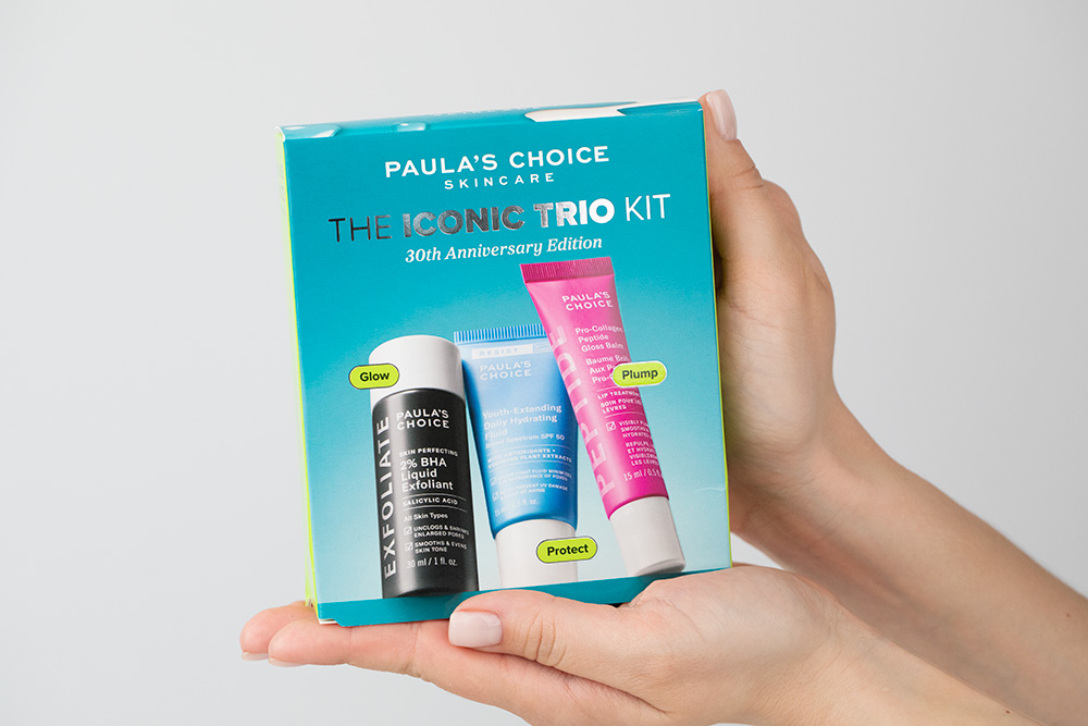 Paulas Choice The Iconic Trio Kit ZESTAW Płyn złuszczający z 2% kwasem salicylowym 30 ml + Fluid nawilżający 15 ml + Balsam do ust 15 ml