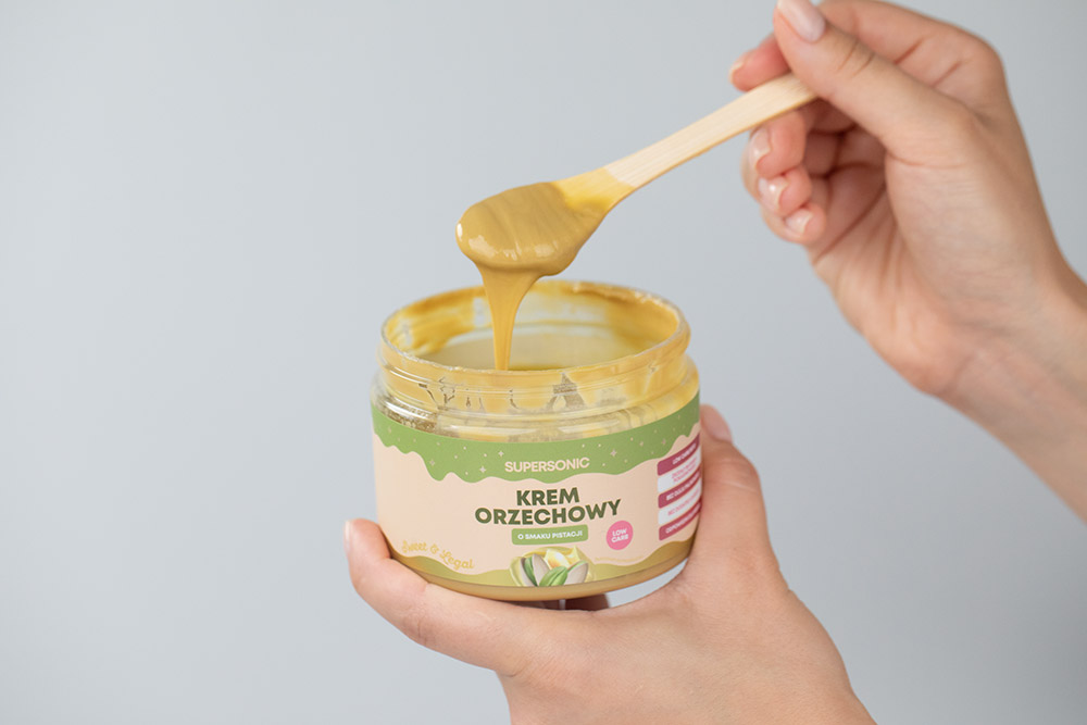 Supersonic Peanut Spread Low Carb + Collagen Beauty Drink ZESTAW Krem orzechowy - Pistacja 250 g + Kolagen - Porzeczka, mięta 185 g