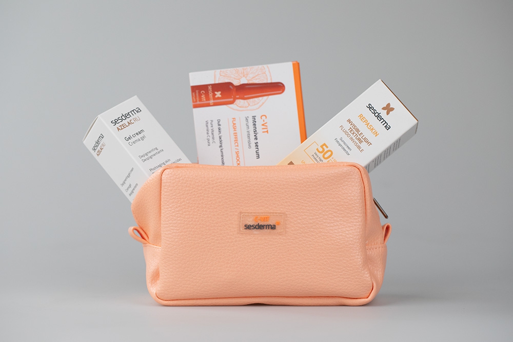 Sesderma Pielęgnacja Wyrównująca Koloryt Skóry ZESTAW Krem-Żel depigmentujący 50 ml + Intensywne Serum 12% Ampułki 10 x 1,5 ml + Emulsja 50 ml + Kosmetyczka 1 szt