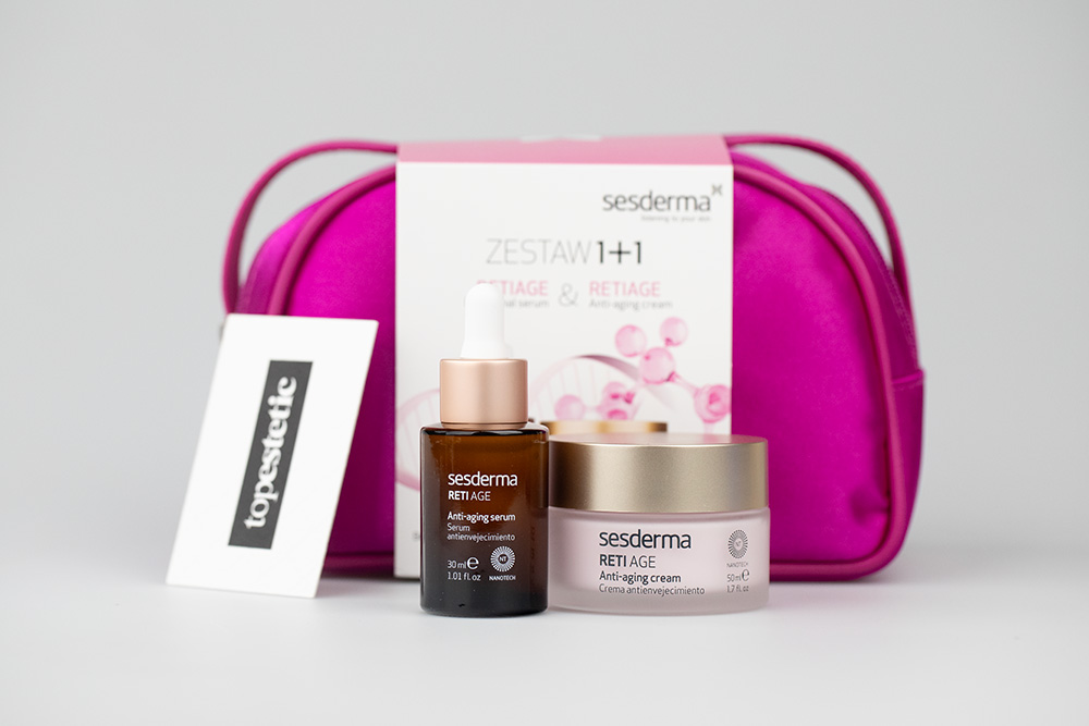 Sesderma Reti Age Cream + Reti Age Serum ZESTAW Krem przeciwzmarszczkowy 50 ml + Serum przeciwzmarszczkowe 30 ml + Kosmetyczka Sesderma