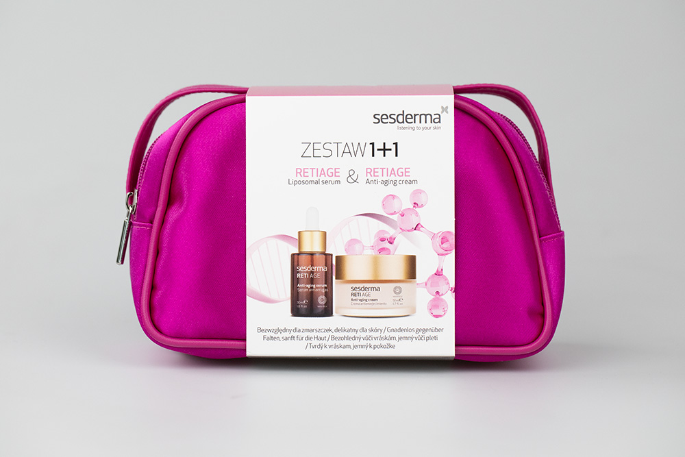 Sesderma Reti Age Cream + Reti Age Serum ZESTAW Krem przeciwzmarszczkowy 50 ml + Serum przeciwzmarszczkowe 30 ml + Kosmetyczka Sesderma