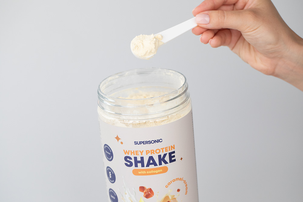 Supersonic Collagen Beauty Drink + Whey Protein Shake with Collagen ZESTAW Kolagen - Porzeczka, mięta 185 g + Koktajl - Karmel i śmietanka 560 g