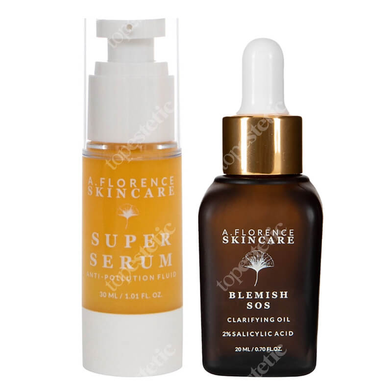 A.Florence Skincare Blemish SOS Clarifying Oil + Super Serum Fluid ZESTAW Ratunkowy olejek do skóry problematycznej 20 ml + Fluid antysmogowy z witaminą C, 30 ml