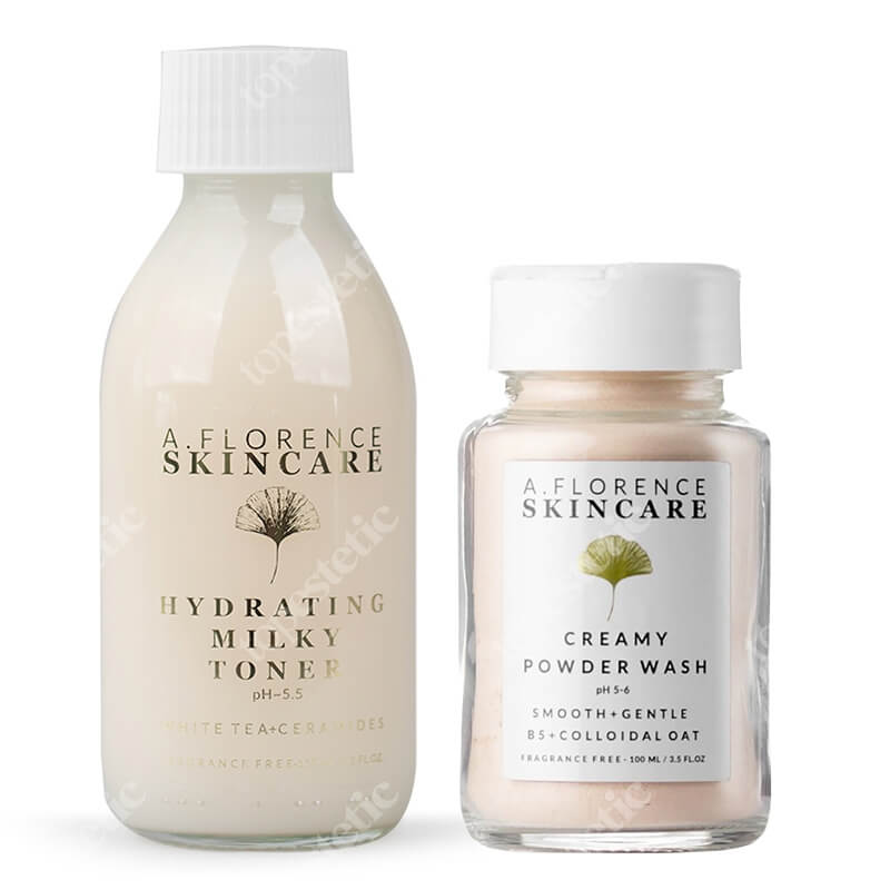 A.Florence Skincare Hydrating Milky Toner + Creamy Powder Wash ZESTAW Nawilżający tonik z ceramidami i kwasem hialuronowym 150 ml + Jedwabisty puder myjący z ekstraktem z owsa i z pantenolem 100 ml