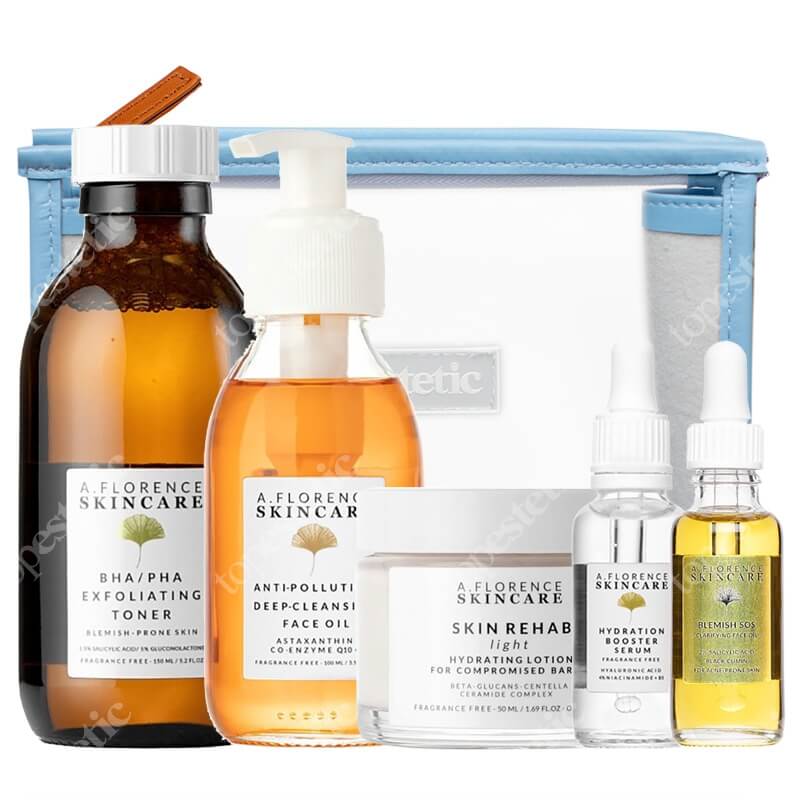A.Florence Skincare Pielęgnacja Skóry Tłustej ZESTAW Emulsja 50 ml + Ratunkowy olejek 30 ml + Serum nawadniające 30 ml +Tonik 150 ml + Olejek oczyszczający 100 ml