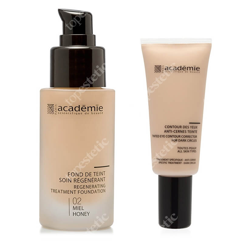 Academie Colour And Correct Set ZESTAW Liftingujący podkład (kolor miód 02) 30 ml + Kryjący korektor pod oczy 20 ml