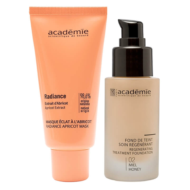 Academie Fresh Skin ZESTAW Maska witaminowa z moreli 50 ml + Liftingujący podkład (kolor miód 02) 30 ml