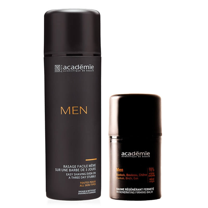 Academie Men Care ZESTAW Oczyszczający żel do golenia 2w1 150 ml + Regenerujący balsam ujędrniający 50 ml