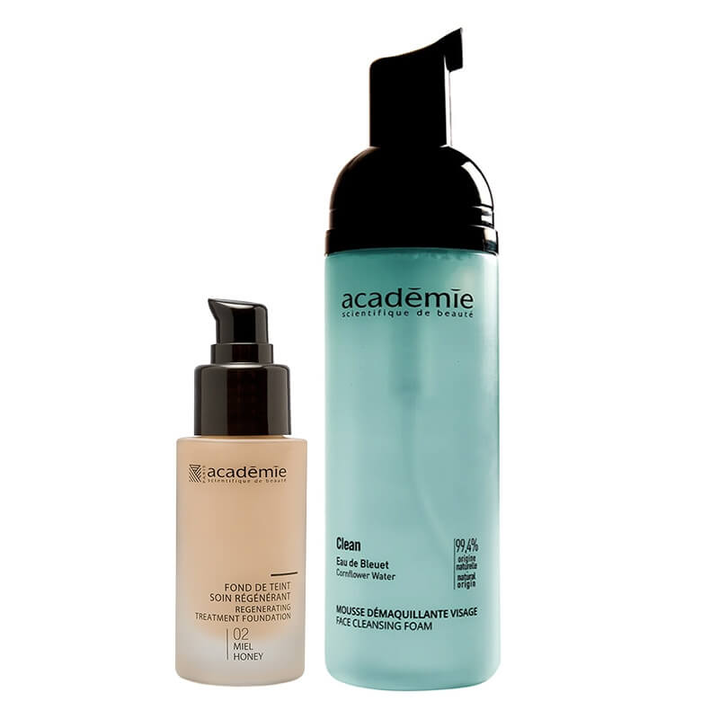 Academie Perfect Set ZESTAW Liftingujący podkład (kolor miód 02) 30 ml + Pianka oczyszczająca do twarzy 150 ml