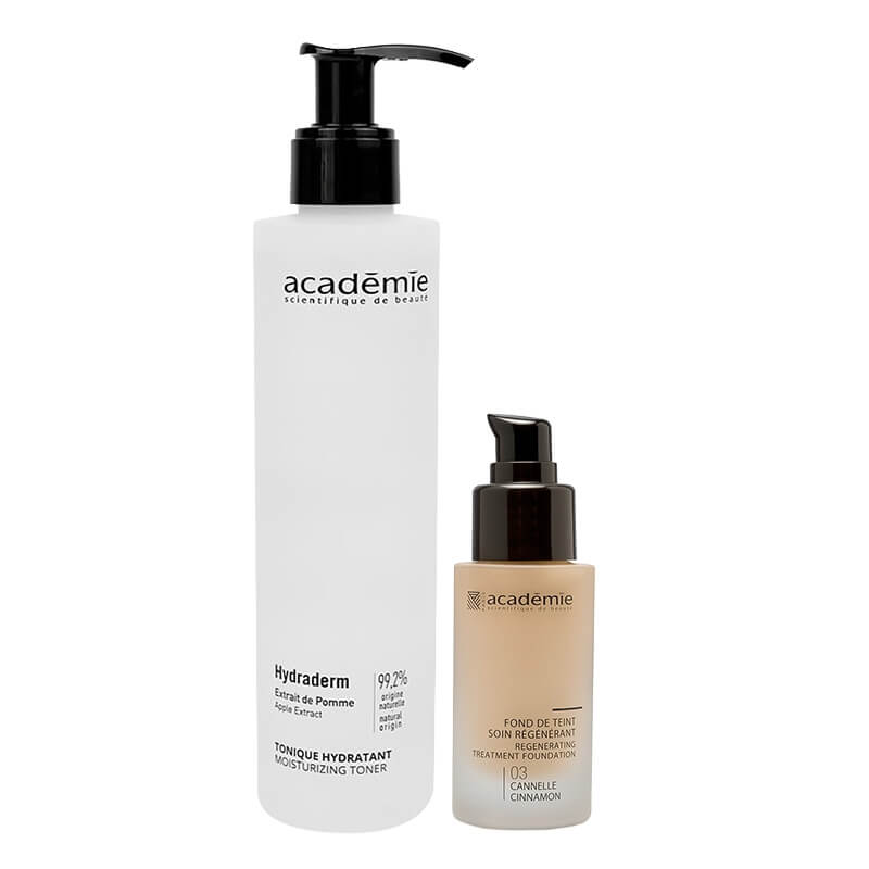 Academie Perfect Set ZESTAW Tonik nawilżający 200 ml + Liftingujący podkład (kolor cynamon 03) 30 ml