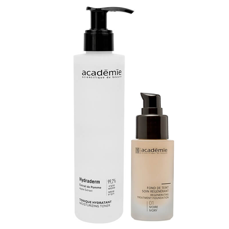 Academie Perfect Start ZESTAW Tonik nawilżający 200 ml + Liftingujący podkład (kolor kość słoniowa 01) 30 ml