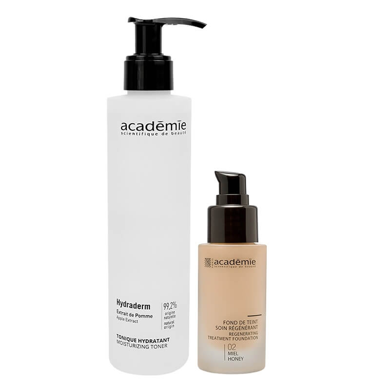 Academie Perfect Start ZESTAW Tonik nawilżający 200 ml + Liftingujący podkład (kolor miód 02) 30 ml