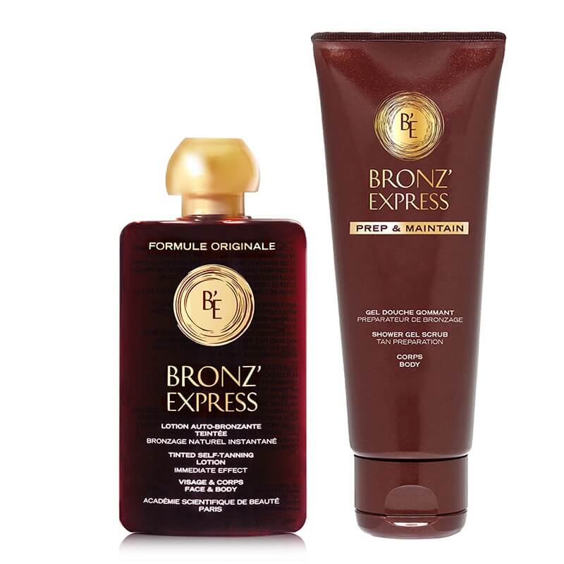 Academie Sunshine Skin ZESTAW Peelingujący żel pod prysznic 200 ml + Samoopalacz w płynie na twarz i ciało 100 ml
