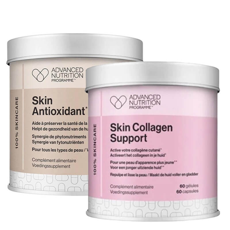 Advanced Nutrition Pr. Skin Antioxidant + Skin Collagen Support ZESTAW Antyoksydanty suplement diety 60 kaps. + Koktajl witaminy C, cynku, MSM i ekstraktu z pestek winogron 60 kaps