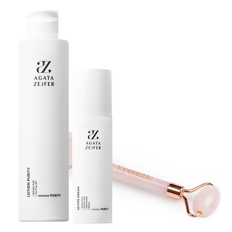 Agata Zejfer Self - Care Concept Exfoliating Lotion + Active Cream + Roller Topestetic ZESTAW Płyn złuszczający 200 ml + Aktywny krem z kwasami 50 ml + Roller różowy kwarc 1 szt