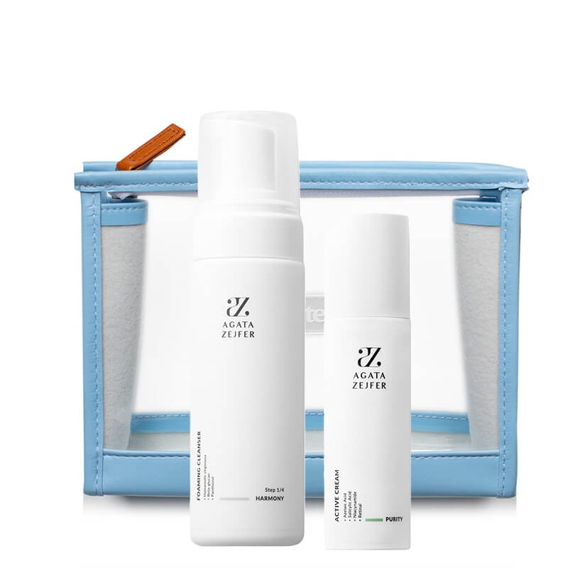 Agata Zejfer Self - Care Concept Foaming Cleanser + Active Cream ZESTAW Pianka 150 ml + Krem z kwasami 50 ml + Kosmetyczka 1 szt