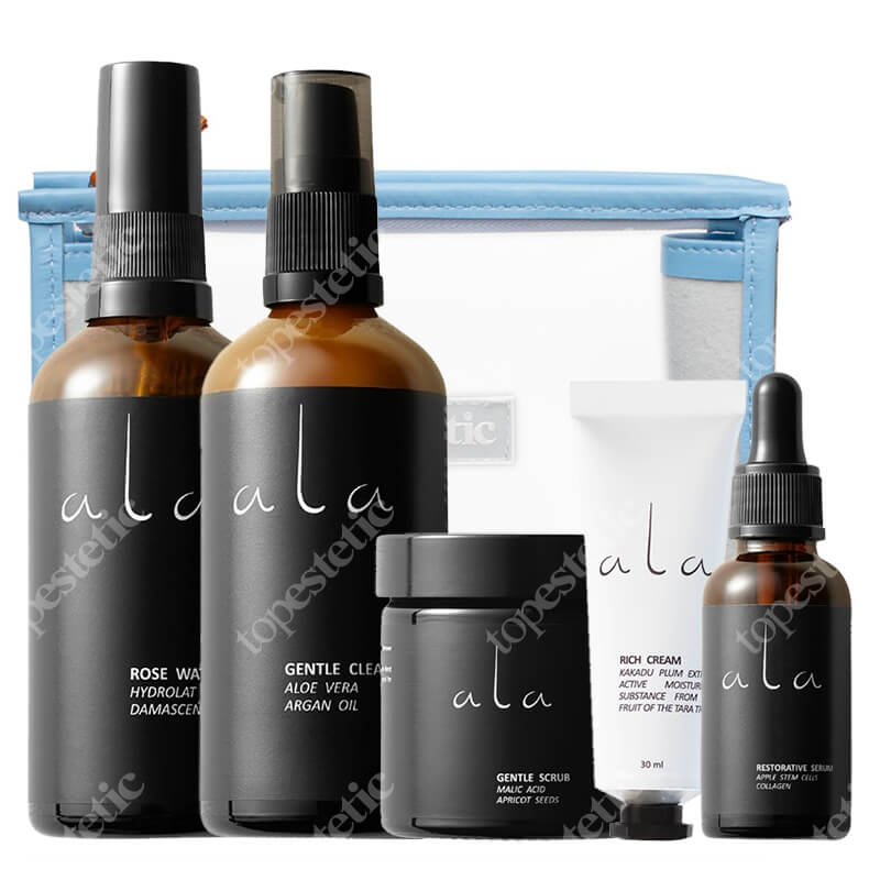 Ala Full Care Box ZESTAW Peeling z kwasami 50 ml + Kremowa emulsja 100 ml + Hydrolat 100 ml + Serum 30 ml + Krem dzień/noc 30 ml + Kosmetyczka