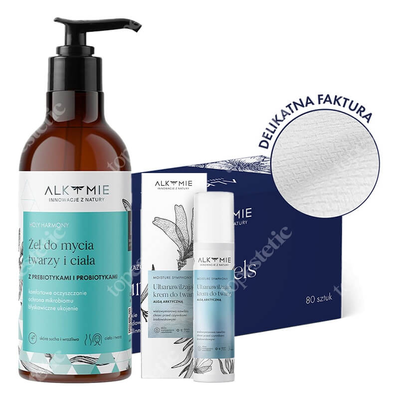 Alkmie Basic Set ZESTAW Żel do mycia 250 ml + Jednorazowe ręczniki do twarzy 80 szt + Krem do twarzy 50 ml